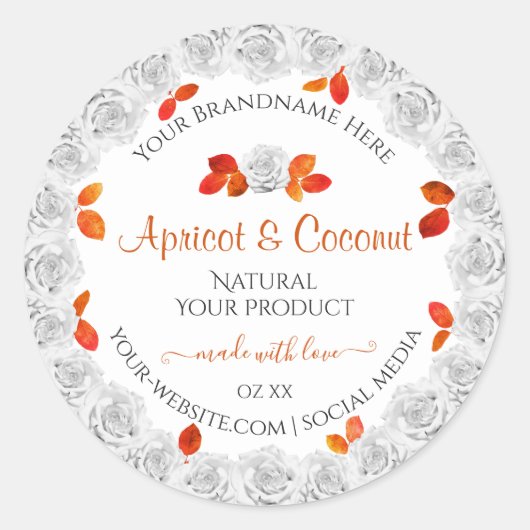 witte rozen Productlabels Oranje bladeren Ronde Sticker (Voorkant)