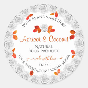 witte rozen Productlabels Oranje bladeren Ronde Sticker