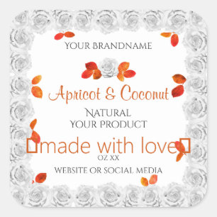 witte rozen Productlabels Oranje bladeren Vierkante Sticker