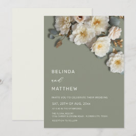 Witte Rozen Realistische Bloemen Bruiloft Kaart