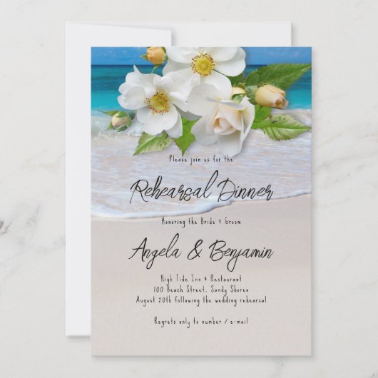 Witte rozen repetitie Dinner Tropisch strand Kaart (Voorkant)