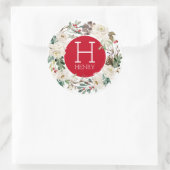 Witte rozen & rode bessen Kerstkrans Ronde Sticker (Tas)