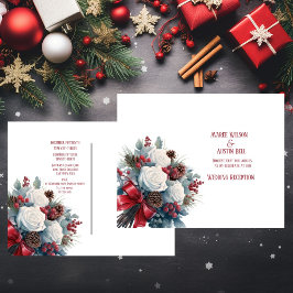Witte Rozen Rode Lint Kerst Huwelijk Briefkaart