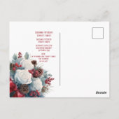 Witte Rozen Rode Lint Kerst Huwelijk Briefkaart (Achterkant)