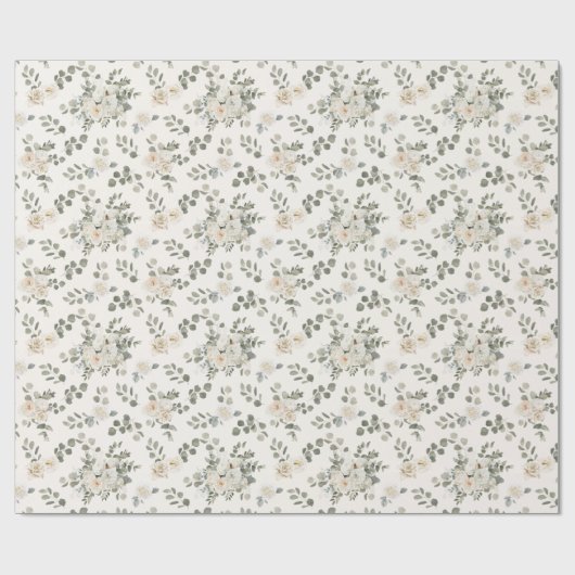 Witte rozen, romantische bloemen cadeaupapier (Vlak)
