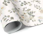 Witte rozen, romantische bloemen cadeaupapier (Rol Hoek)