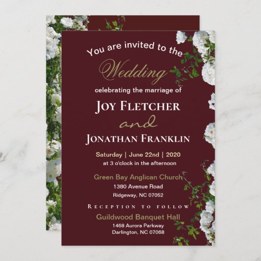 Witte rozen Rood Achtergrond Trouw Uitnodiging (Voorkant / Achterkant)