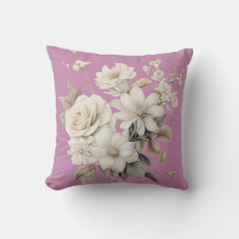 Witte Rozen & Roze Achtergrond Vintage Kussen