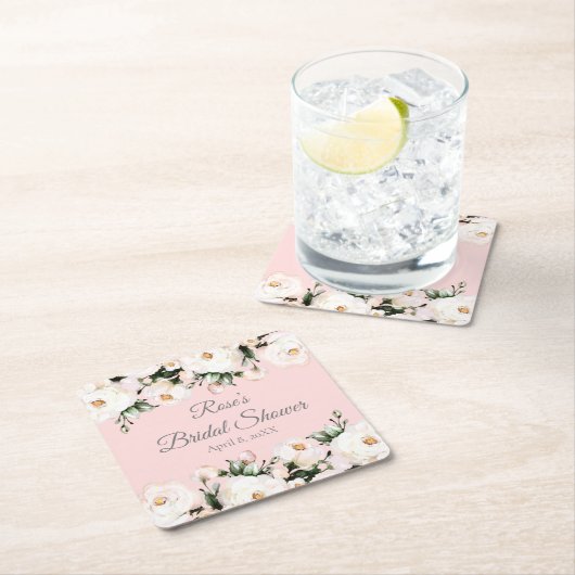 Witte Rozen | Roze Bruidsdouche Kartonnen Onderzetters (Insitu)