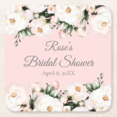 Witte Rozen | Roze Bruidsuitnodiging Kartonnen Onderzetters (Voorkant)