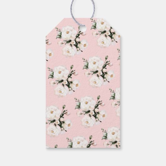 Witte Rozen | Roze Bruiloftsfeest Cadeaulabel (Achterkant)