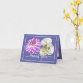 Witte Rozen & Roze Dahlia Bloemen Boeket Bedankt Kaart (Gele Bloem)