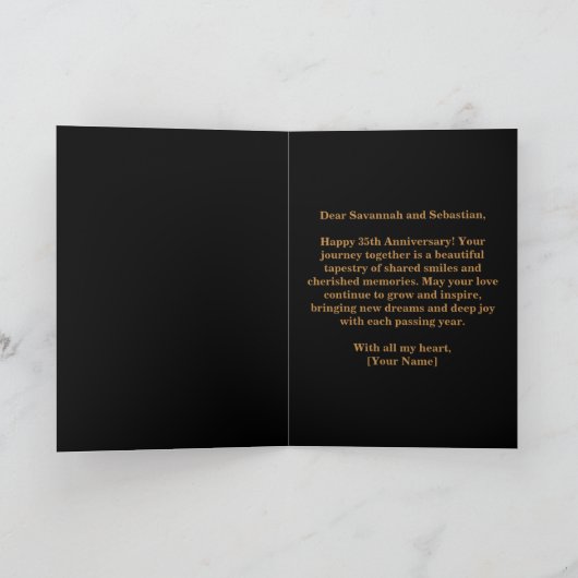 Witte Rozen Roze lint 35ste bruiloft Jubileum Kaart (Binnen)