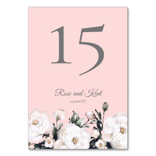Witte rozen | Roze Trouwtafel Nummer Kaart (Achterkant)