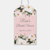 Witte rozen | Roze Vrijgezellenfeest Cadeaulabel (Voorkant)