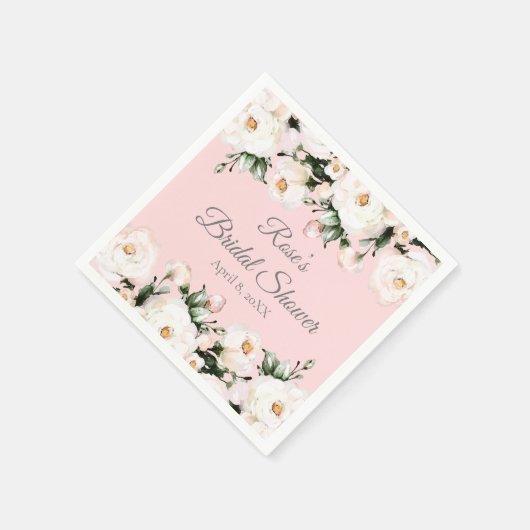 Witte rozen | Roze Vrijgezellenfeest Servet (Hoek)