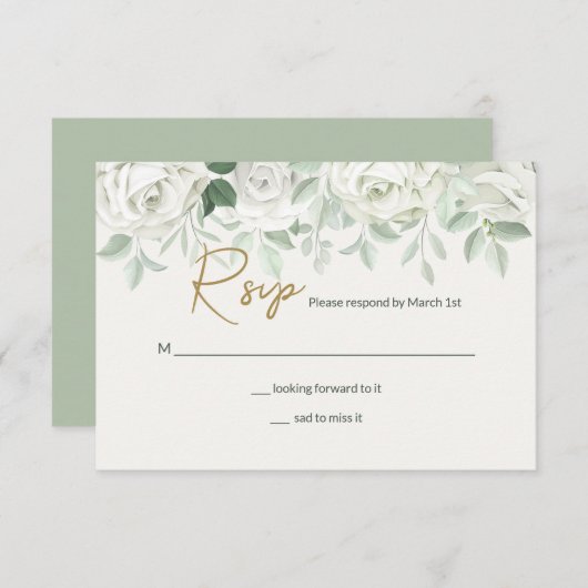 Witte Rozen RSVP Kaart (Voorkant / Achterkant)