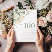 Witte Rozen & Sage 100ste Verjaardagsfeest Kaart