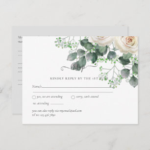 Witte Rozen Sage Eucalyptus Leaves Bruiloft RSVP Briefkaart
