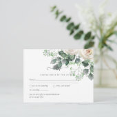 Witte Rozen Sage Eucalyptus Leaves Bruiloft RSVP Briefkaart (Staand voorkant)