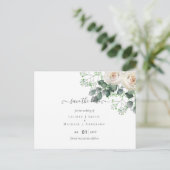 Witte rozen Sage Eucalyptus Weduwdata Briefkaart (Staand voorkant)