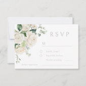 Witte Rozen & Sage Leaf Bruiloft RSVP Kaartje (Voorkant)