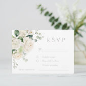 Witte Rozen & Sage Leaf Bruiloft RSVP Kaartje (Staand voorkant)