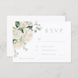 Witte Rozen & Sage Leaf Bruiloft RSVP Kaartje
