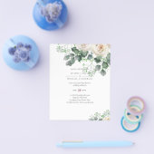 Witte Rozen Salie Eucalyptus Bladeren Trouwbudget Flyer (Enkel)