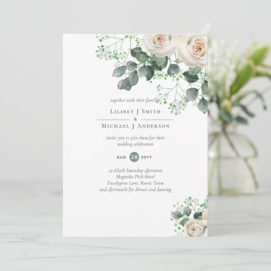 Witte Rozen Salie Eucalyptus Citroen Geel TROUWEN (Staand voorkant)