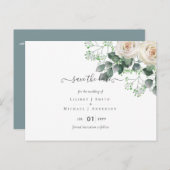 Witte Rozen Salie Eucalyptus Trouw Datum Bewaren Briefkaart (Voorkant / Achterkant)