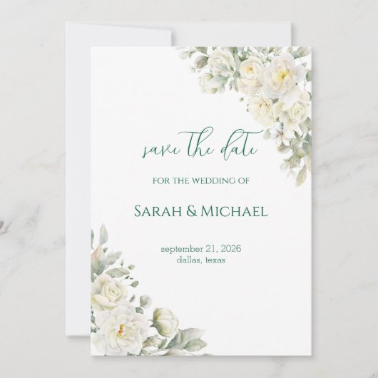 Witte Rozen Save the date Huwelijksaankondiging (Voorkant)