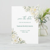 Witte Rozen Save the date Huwelijksaankondiging (Staand voorkant)