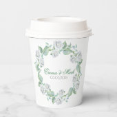 Witte Rozen- Save The Date Paper Cup Papieren Bekers (Achterkant)