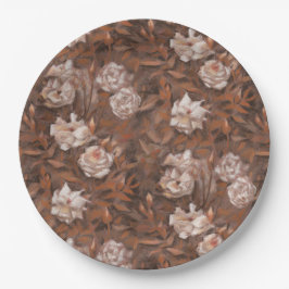 Witte rozen, sepia, vintage retro bloemmotief papieren bordje