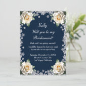 Witte Rozen Sneeuwvlok Kerst Bruidsmeisje Kaart (Staand voorkant)