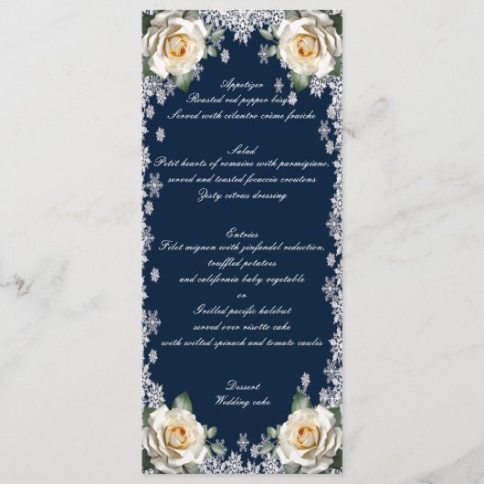 Witte Rozen Sneeuwvlok Kerst Trouwmenu Menu (Voorkant)