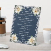 Witte Rozen Sneeuwvlok Kerst Trouwmenu Reclamebord Met Voetstuk (Insitu)