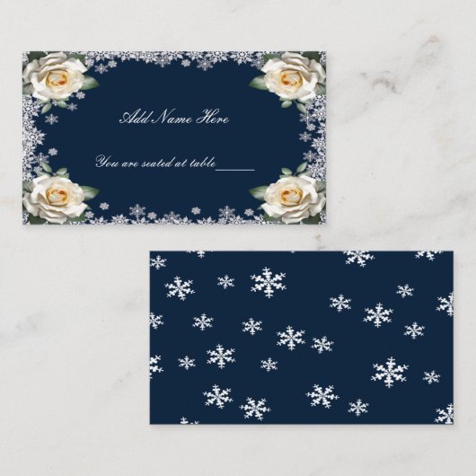 Witte Rozen Sneeuwvlok Kerst Trouwtafel Plaatskaartje (Voorkant / Achterkant)