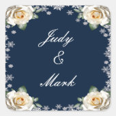Witte Rozen Sneeuwvlok Kerst Trouwzegel Vierkante Sticker (Voorkant)