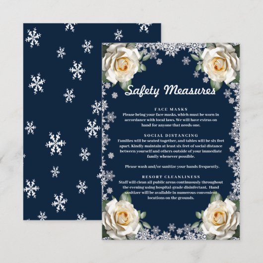 Witte Rozen Sneeuwvlok Kerst Veiligheidsmaatregele Informatiekaartje (Voorkant / Achterkant)