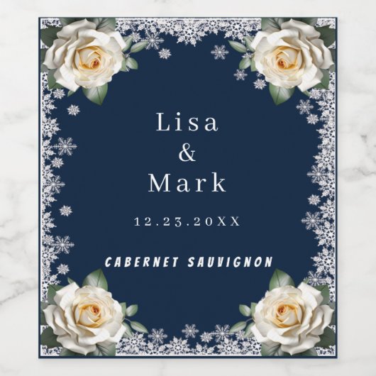 Witte Rozen Sneeuwvlok Kerst Wijn Labels Wijn Etiket (Enkel label)