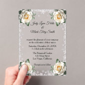 Witte Rozen Sneeuwvlok Kerstbruiloft Acryl Uitnodigingen (Insitu (Draagbaar))