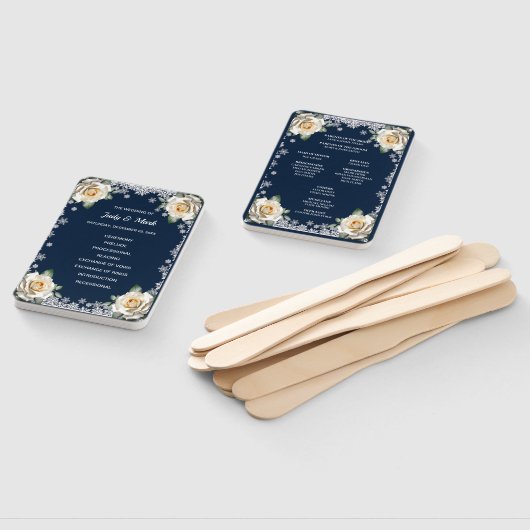 Witte Rozen Sneeuwvlok Kerstbruiloft Handwaaier (Niet-gemonteerd)