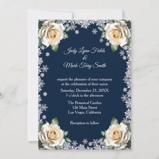 Witte Rozen Sneeuwvlok Kerstbruiloft Kaart (Voorkant)
