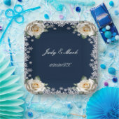 Witte Rozen Sneeuwvlok Kerstbruiloft Papieren Bordje (Feest)