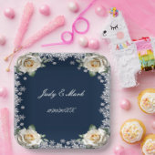 Witte Rozen Sneeuwvlok Kerstbruiloft Papieren Bordje (Feest)