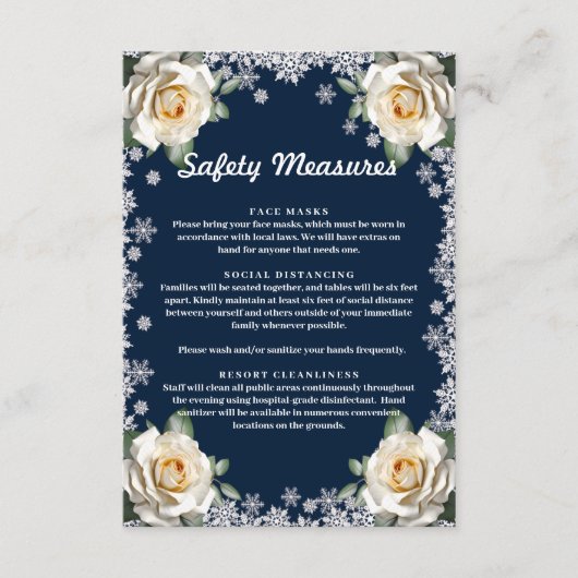 Witte Rozen Sneeuwvlok Kerstveiligheidsmaatregelen Informatiekaartje (Voorkant)