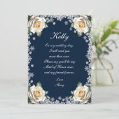 Witte Rozen Sneeuwvlokje Kerst Bruidsmeisje Kaart (Staand voorkant)