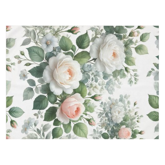 witte rozen tafelkleed (Voorkant (Horizontaal))